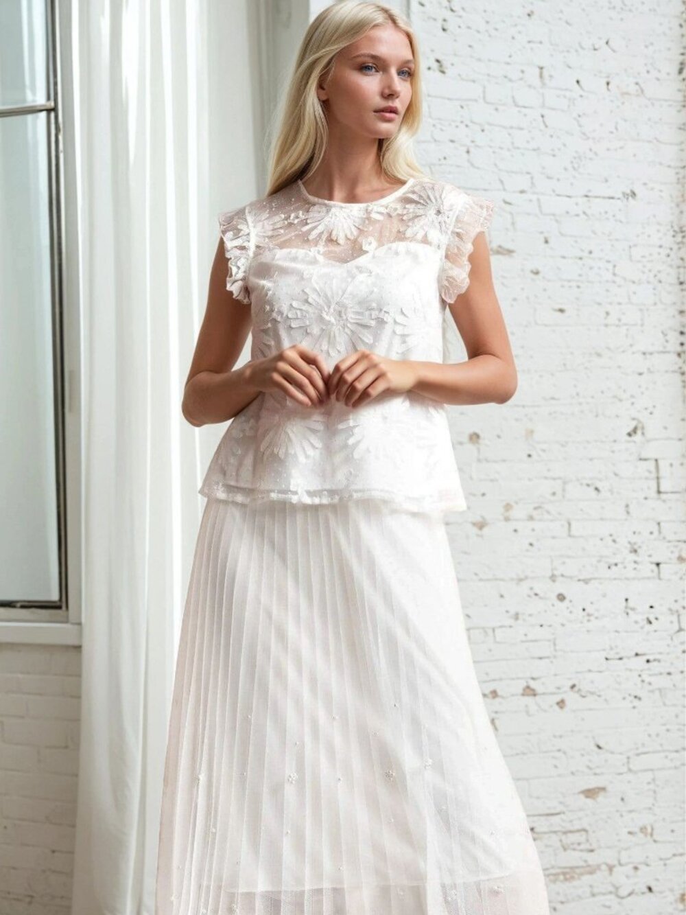 Eva Franco for Anthropologie White Pearl Tulle Midi Skirt